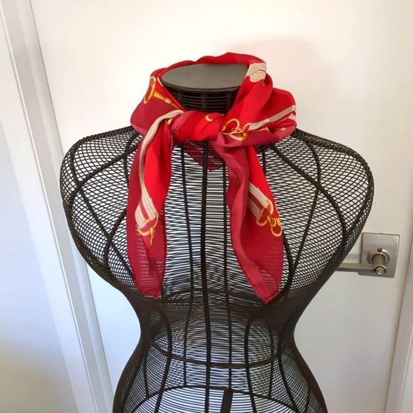 Red White and Gold Chain Print Square Scarf Wrap - Picture 5 of 5